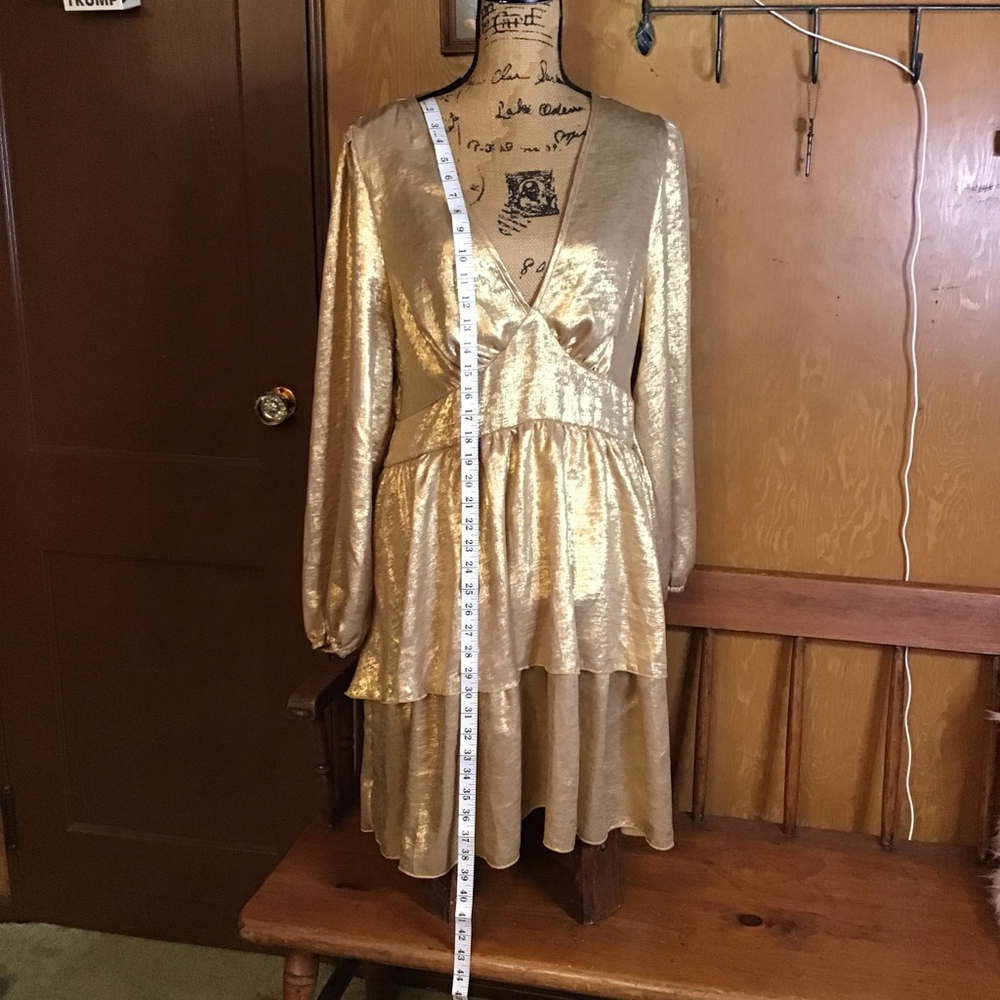 SHEIN Gold Long Sleeve Tiered Dress Plus 2X Formal - Picture 12 of 13